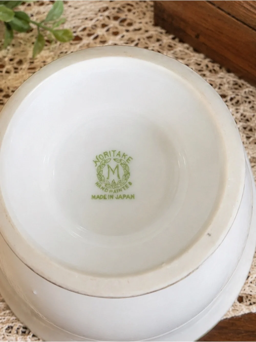 Vintage Noritake M Wreath Hand Painted Purple Luster Footed Bowl Japan